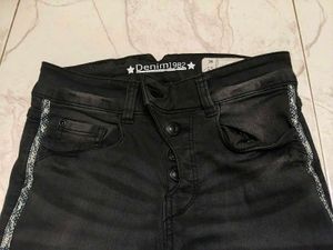 Distressed Black Jeans with Side Detail