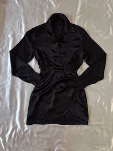 Zara Satin Black Wrap Mini Dress