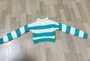 Striped Cropped Knit Sweater.