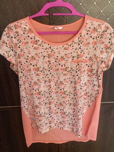 Floral Print Tee - Peach Trim