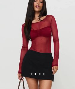Red Sheer Long Sleeve Top