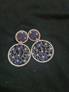 Navy &amp; Rhinestone Flower Earrings