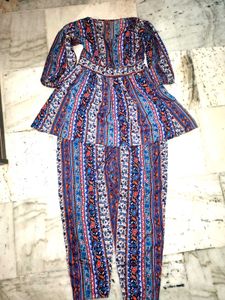 Boho Print Peplum Top &amp; Pants Set