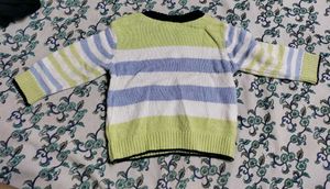 Cute Bunny and blue green striped sweater