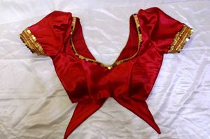 Satin Padded Lace Work Puff Sleeve Blouse