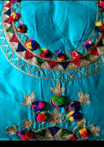 Embroidered Glace Cotton Unstiched PompomSuit