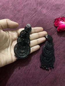 Black Tiered Statement Earrings