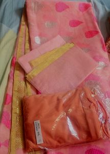 Pink Pure Chanderi Silk Saree Unused