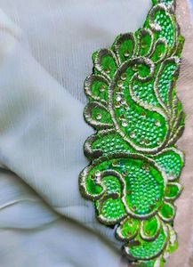 Green and Cream Patchwork Saree🌸💕