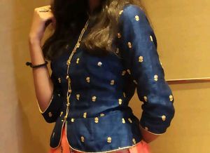Women Blue Jacket Cum Blouse