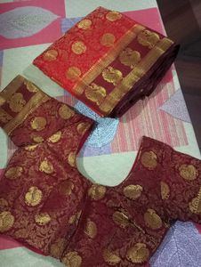 Red &amp; Maroon Saree With Blouse For Wedding Season