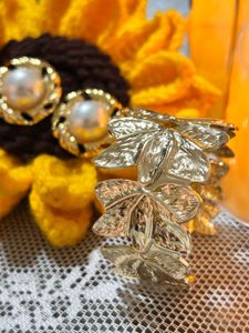 Trendy Pearl Gold Earrings and bangle combo