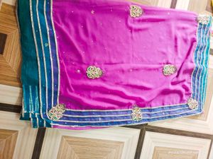 Pink & Teal Embroidered Saree