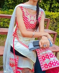 White Pink Suit Only With Duptta