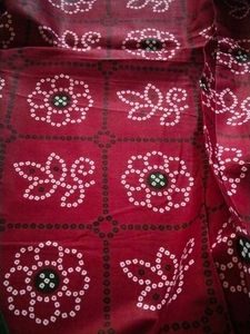 Rust Green Cotton Fabric Bandhini Special