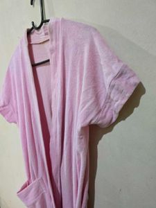 Pink Short Sleeve Bath Robe for Women