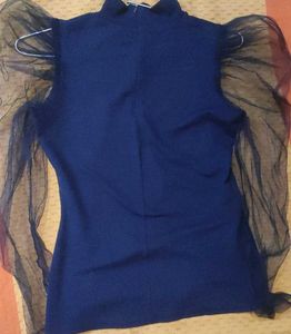 Net Sleeve High Neck Top for Women