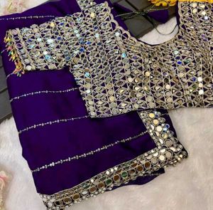 Designer Mirror Work Saree With Stitched Blause