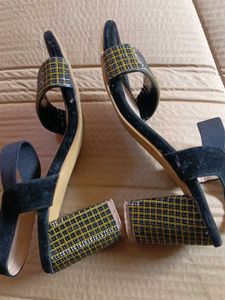 Black Embellished Heel Sandals