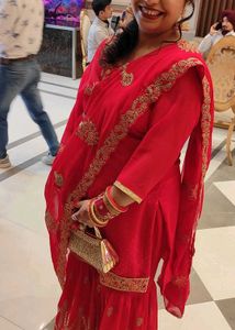 Red Embroidered And Heavy Sharara Suit