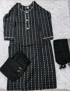 Black & White Striped Kurti Set