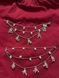 Silver pearl bahubali kaan chain