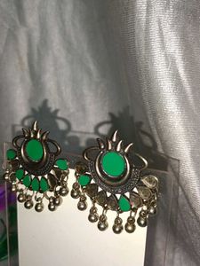 Green &amp; Silver Statement Earrings