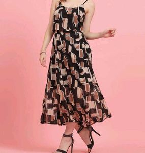 Black Printed Aline Dress 👗
