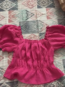 Pink Smocked Puff Sleeve Top