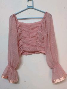 Pink Polka Dot Chiffon Top