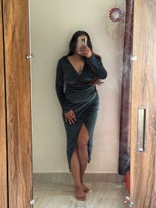 Christmas Green Shimmery Front Slit Dress