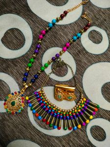 Dupata,2 Neckpiece And Earrings