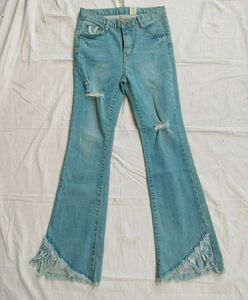 Ripped Fringe Hem Flare Jeans
