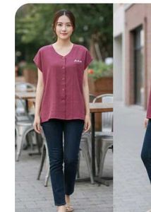 Maroon V-Neck Button-Down Top