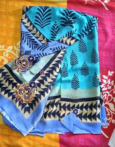Elegant Blue Printed Saree💙🩵