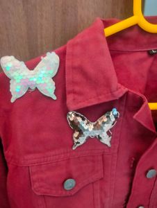 Denim Jacket With Butterfly Design