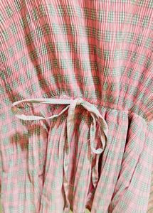 Pink Plaid Pleated Kaaftan Top
