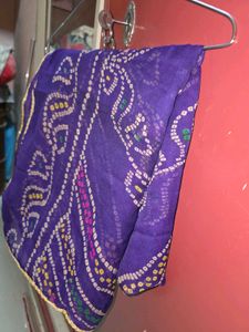 Purple Bandhej Saree With Golden Border