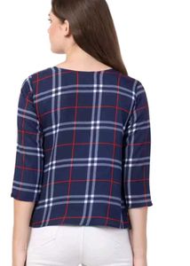 Blue Plaid 3/4 Sleeve Top