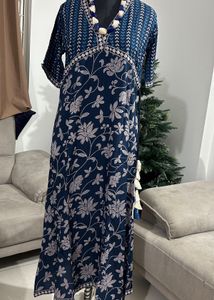 Floral Printed V Neck A-Line Ethnic Maxi Dress