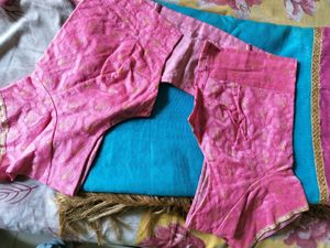 Unused Blue And Pink Saree
