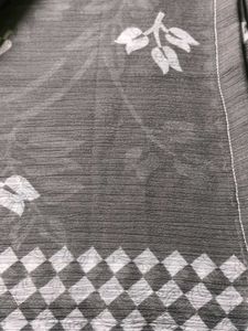 Elegant Grey Floral Print Saree