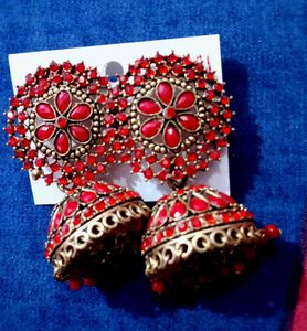 Red Jhumka Earrings