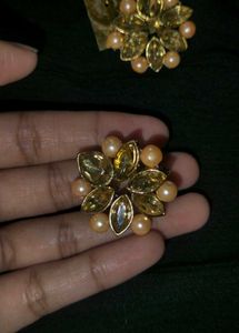 Embedded Pearl Brace Based Metal Earrings