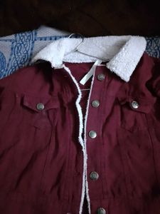 Maroon Fur Collar Jacket
