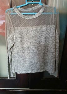 Gray Top With Chic Mesh Detailing