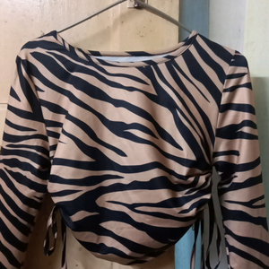 Drawstring Zebra Print Top