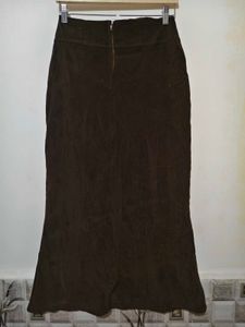 Brown Suede Midi Skirt High Waist 28"-30"