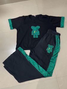 cord set black colour with teddy bear patch