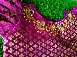 Maggam Work Pattu Pavadai Blouses For Kids